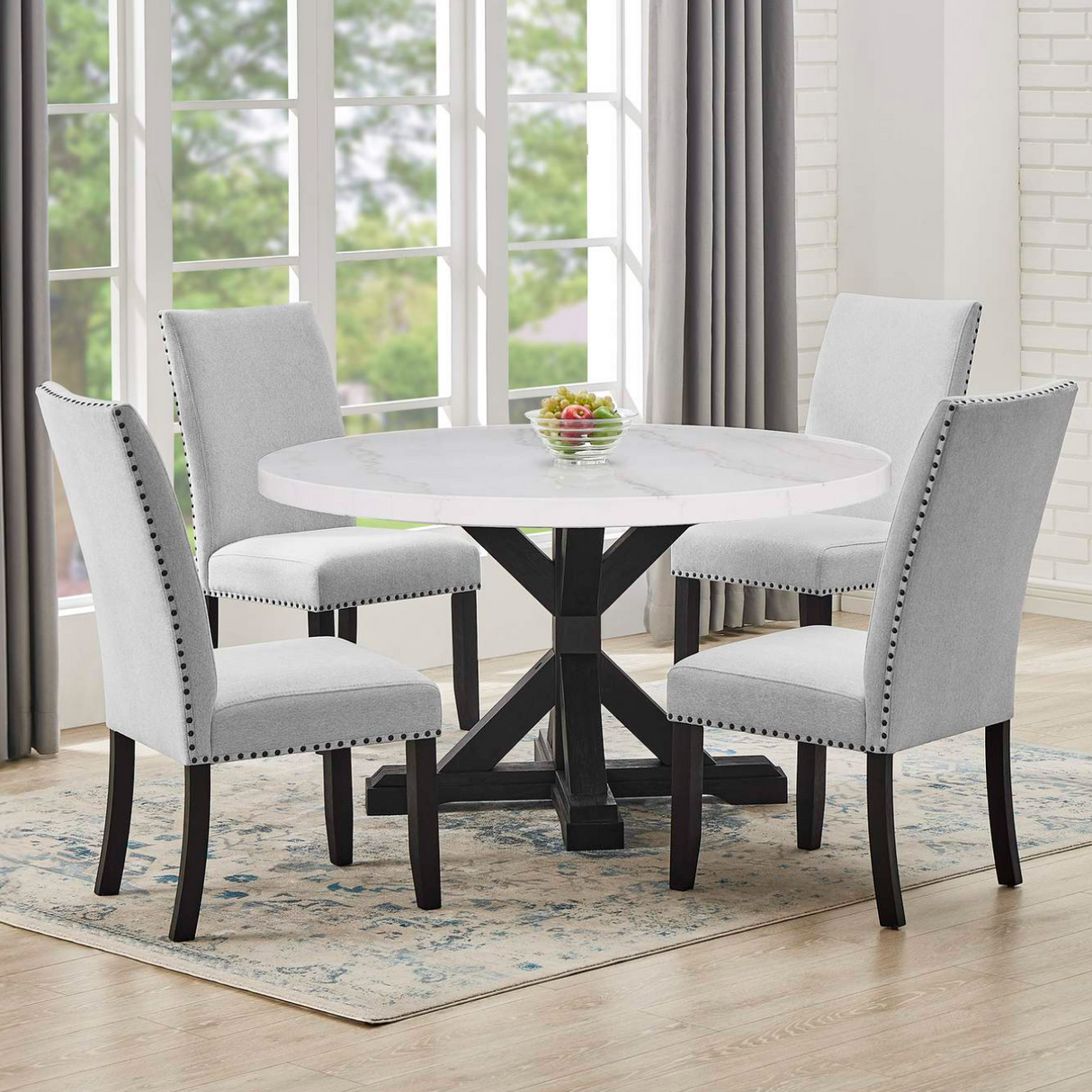 Vance Round Dining Set - Faux Marble Table | Ocean Furniture Tampa