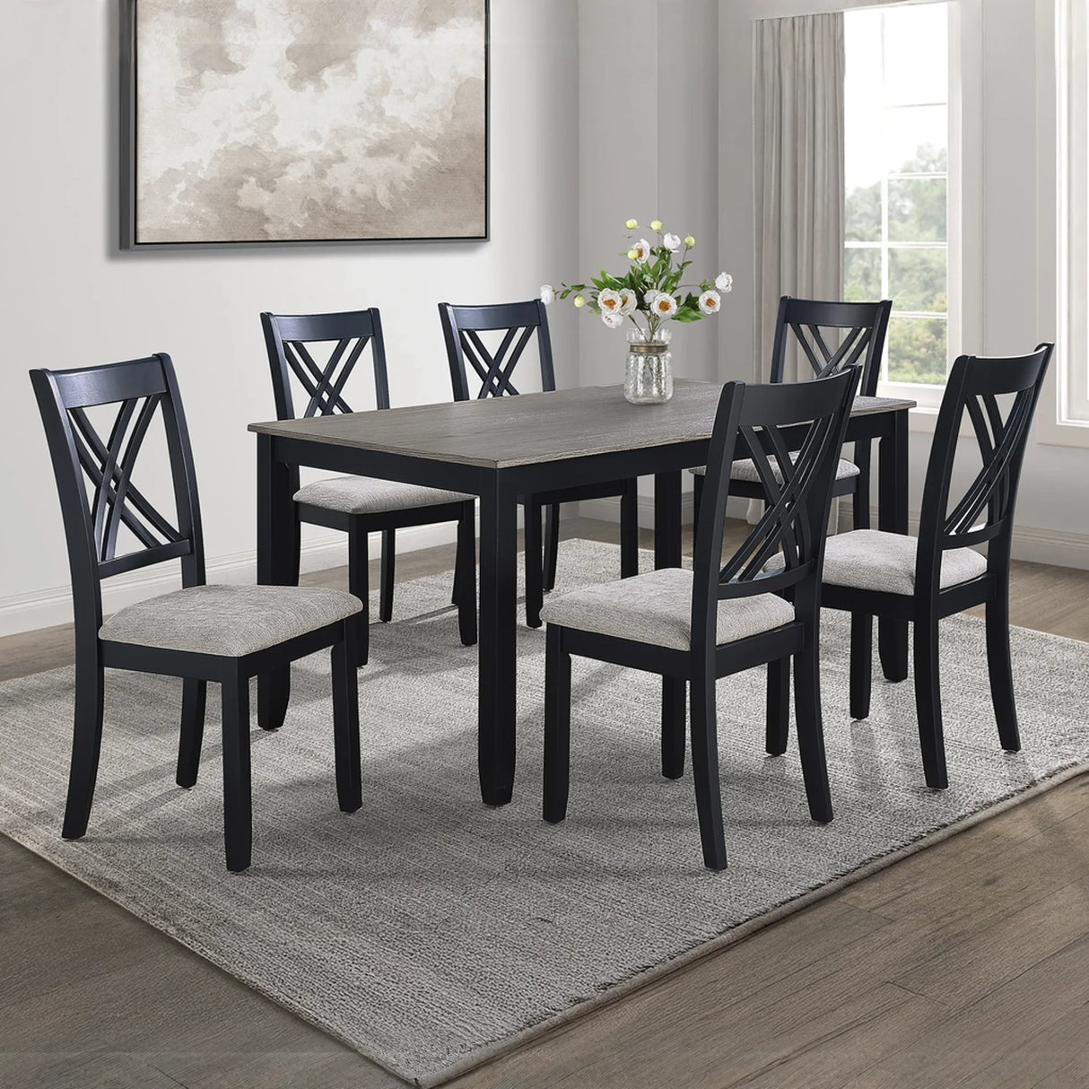 Eloise 7-Piece Dinette Set - Light Grey | Furniture Outlet Tampa