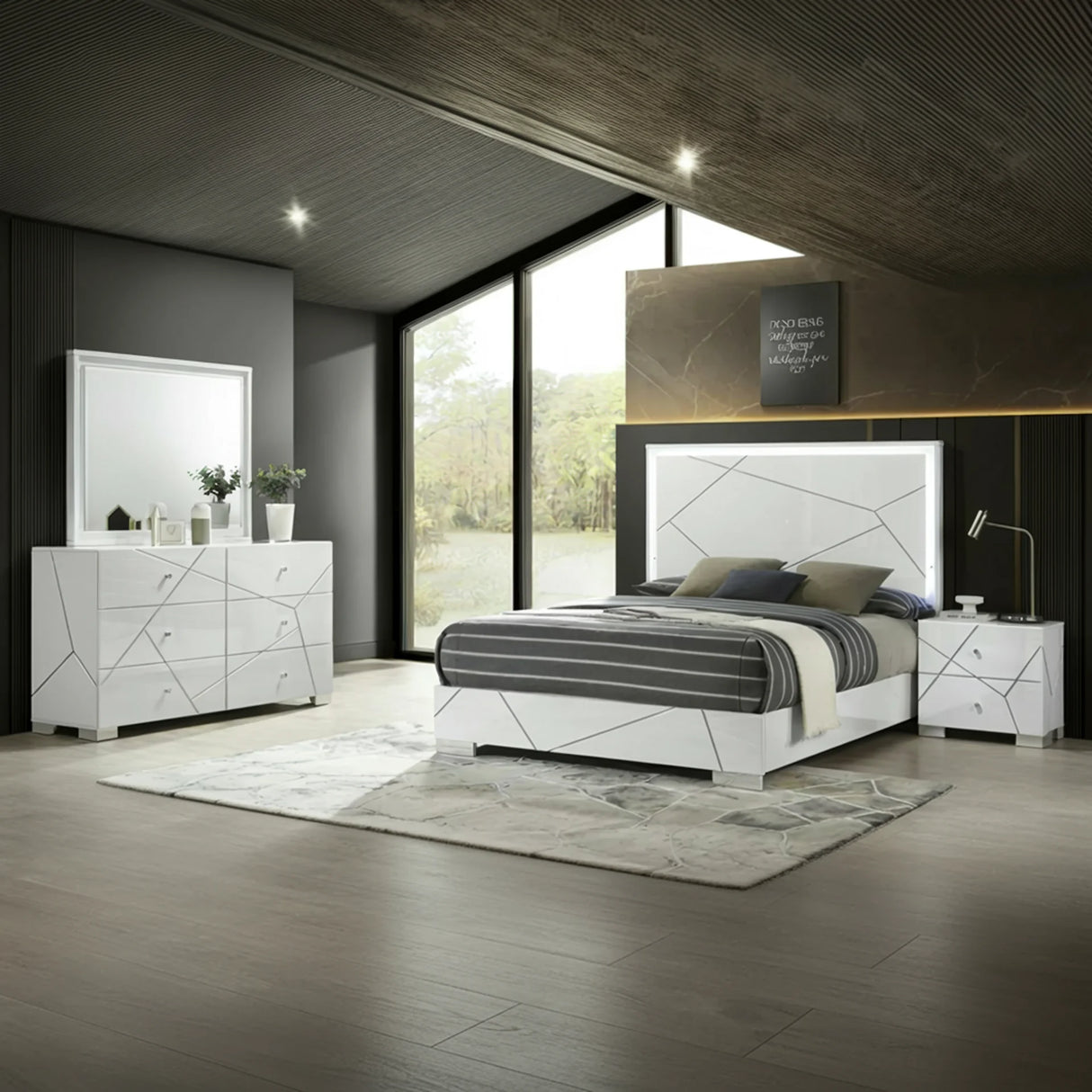 Ayla Modern White Bedroom Set with LED | Ocean Furniture Tampa