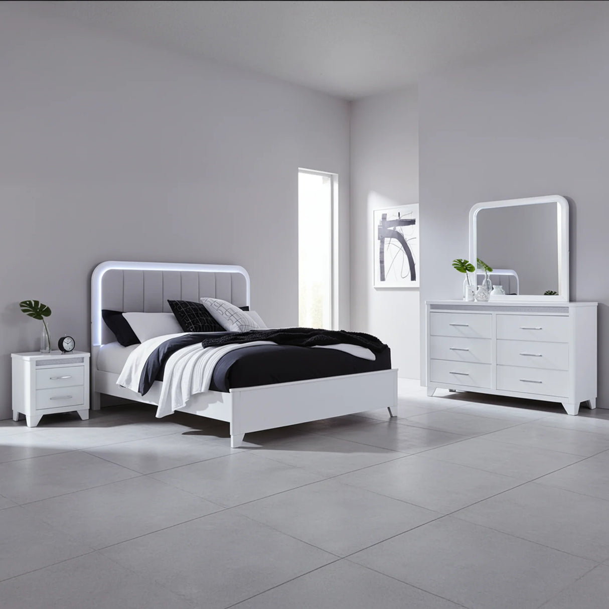 Jarlee Modern White Bedroom Set with LED Lighting | Tampa, Orlando & Fort Myers Store