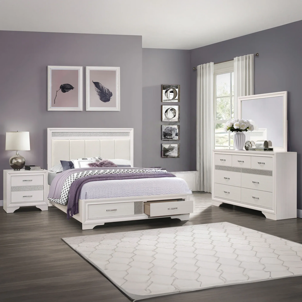 Luster White Bedroom Set - Modern Glam | Ocean Furniture