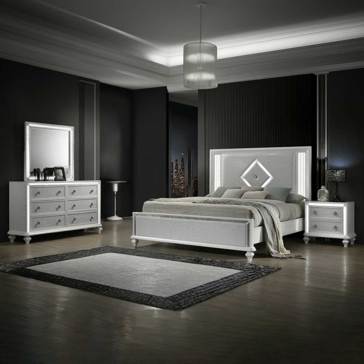 Stardust White Panel Bedroom Set - Modern Glam in Tampa