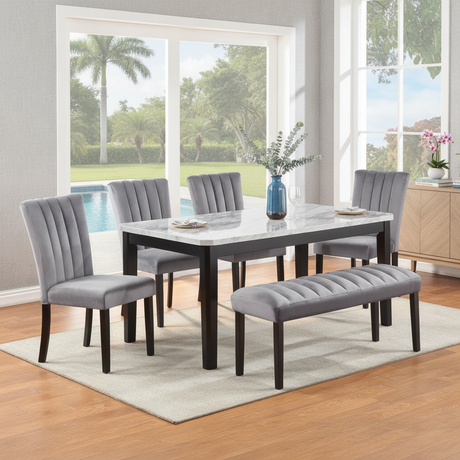 Pascal 6-Piece Marble Dining Set: Orlando's Choice for Florida Coastal Style