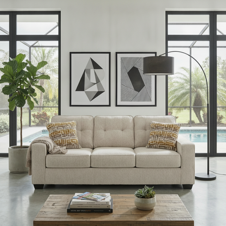 Larimer Queen Sofa Sleeper en Stone: Estilo Costero Moderno para su Hogar en Orlando
