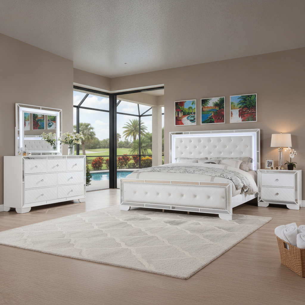 Demi Modern LED Bedroom Set Orlando: Coastal Luxury for Your Florida Home | Ocean Furniture