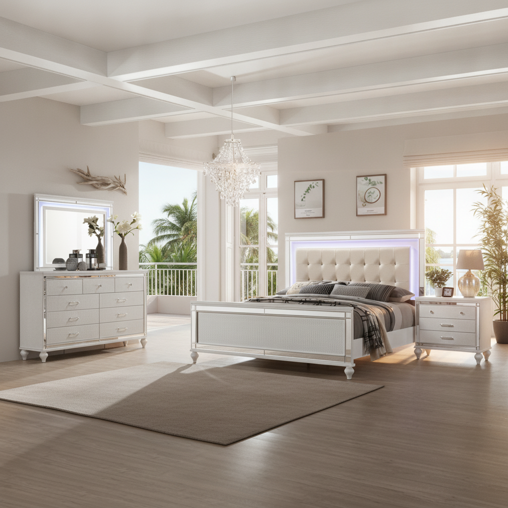Valentino White & Silver Bedroom Set en Fort Myers: Su Guía para Muebles de Lujo en Florida | Ocean Furniture