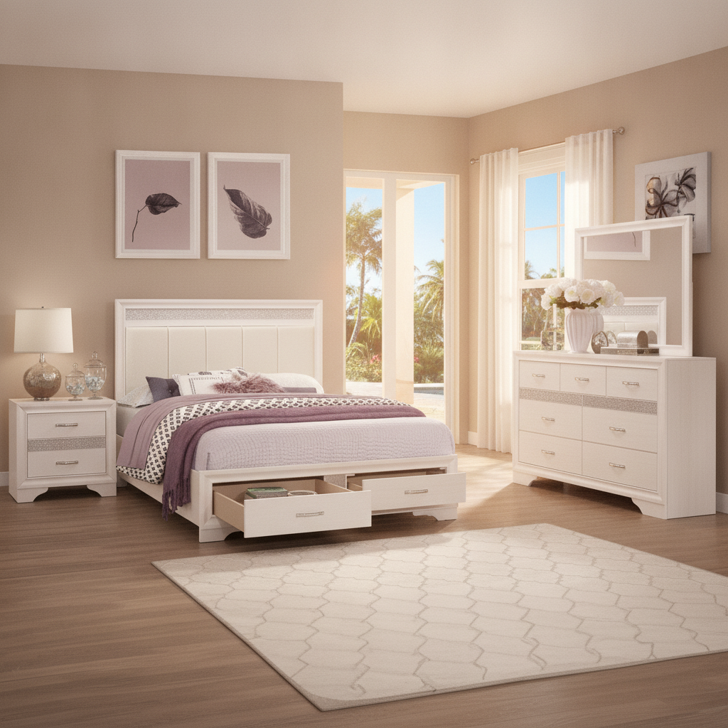 Luster White Bedroom Set Fort Myers | Muebles Modernos Glamurosos | Ocean Furniture