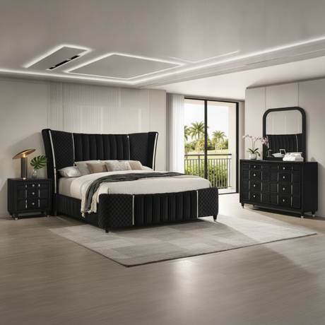 Armany Black Velvet Bedroom Set Orlando: Modern Luxury for Florida Homes | Ocean Furniture
