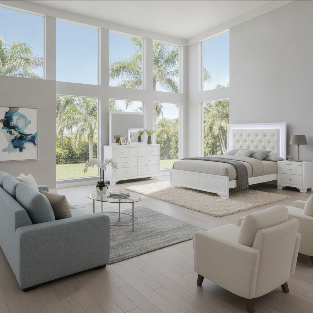Lyssa Glam Modern LED Bedroom Set Tampa Price | Ocean Furniture Florida