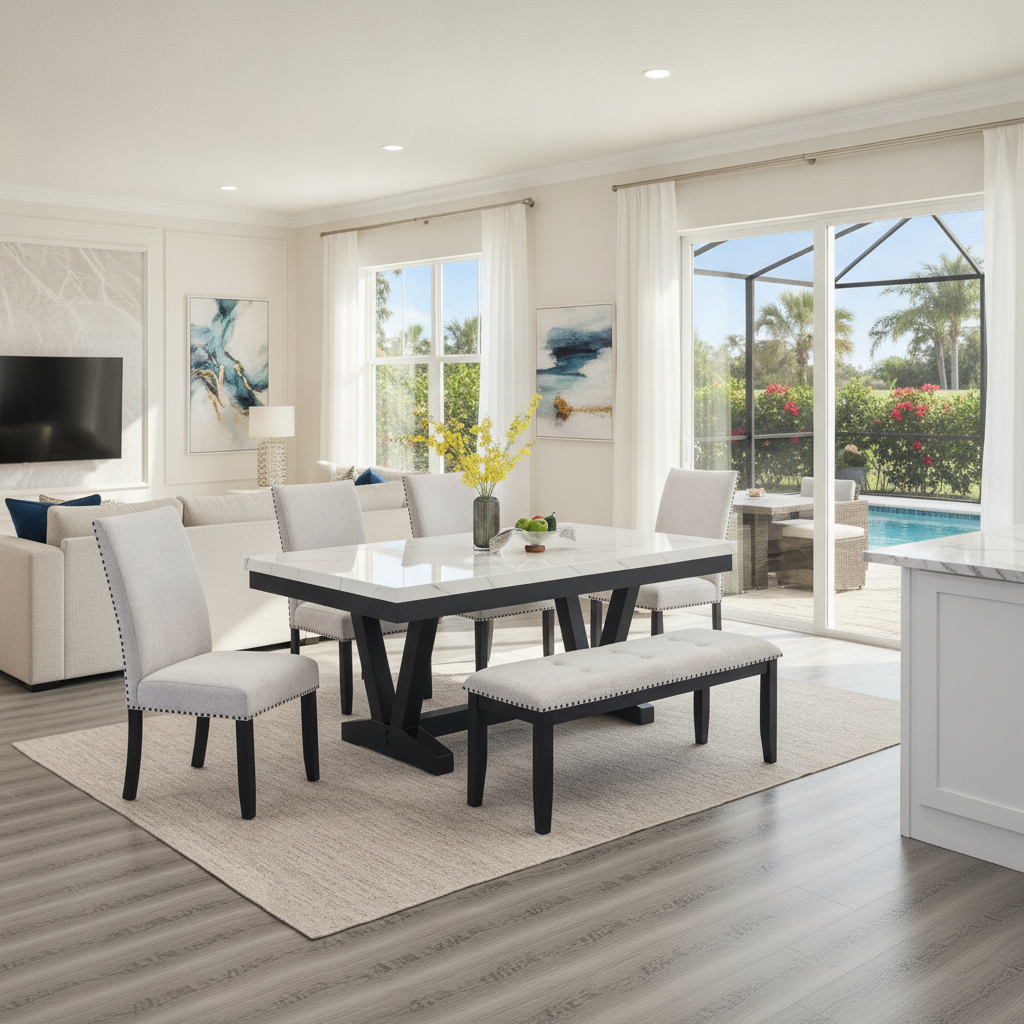 Juego Comedor Vance Faux Mármol | Estilo Florida Orlando - Ocean Furniture