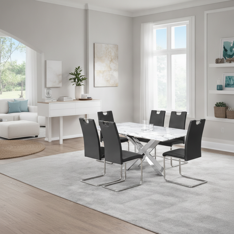 Juego Comedor Moderno Blanco, Negro y Plata en Tampa | Ocean Furniture