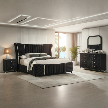 Armany Black Velvet Bedroom Set: Modern Luxury for Your Fort Myers Home | Ocean Furniture