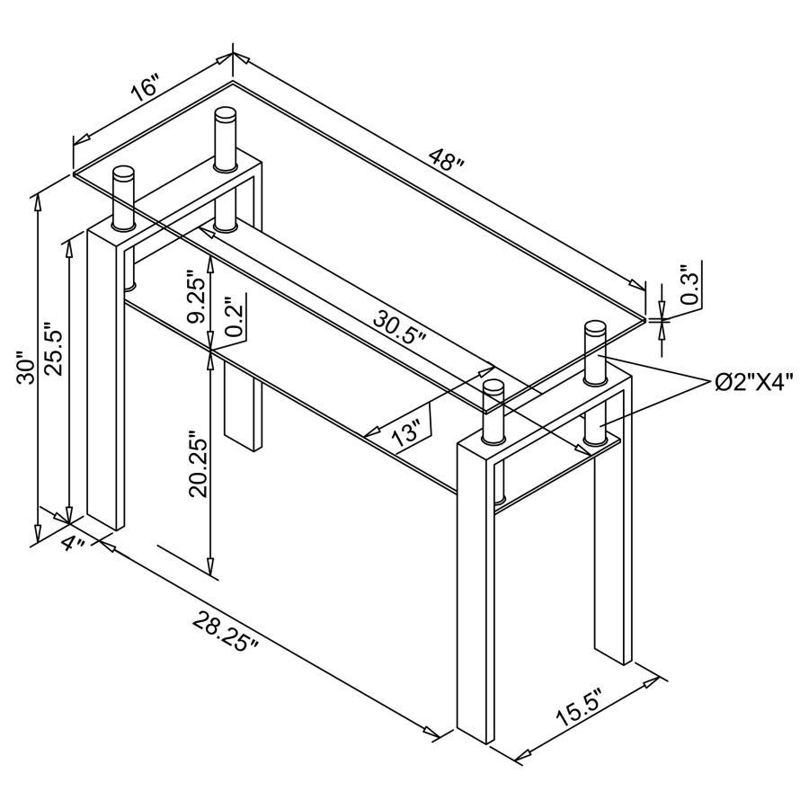 Dyer - Tempered Glass Sofa Table With Shelf - Black