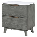 Nathan - 2-Drawer Nightstand With USB Port - White Marble And Gray