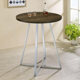 Burkhart - Sled Base Round Bar Table - Brown Oak And Chrome