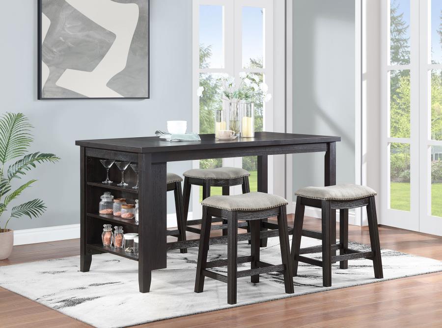 Elliston - 5 Piece Rectangular Counter Height Dining Set - Dark Grey And Beige