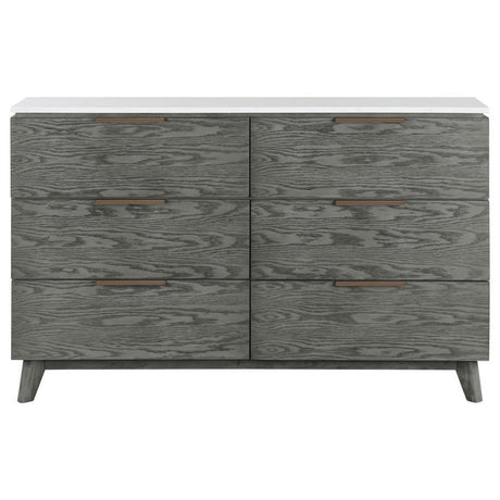 Nathan - 6-Drawer Dresser - White Marble And Gray