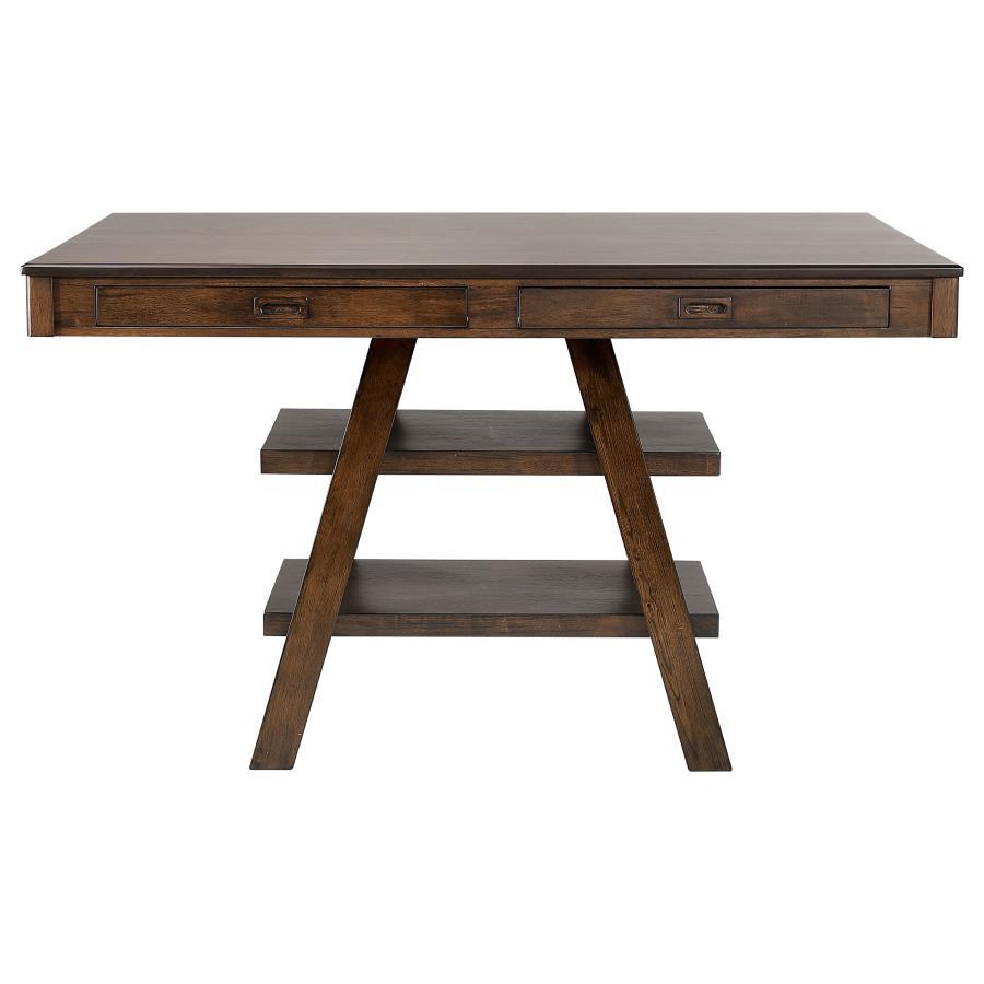 Dewey - 2-Drawer Counter Height Table With Open Shelves - Walnut