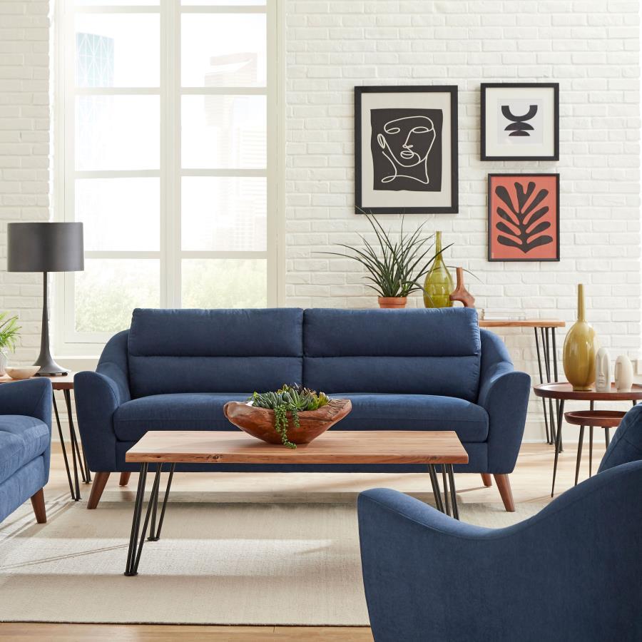 Gano - Sloped Arm Upholstered Sofa - Navy Blue