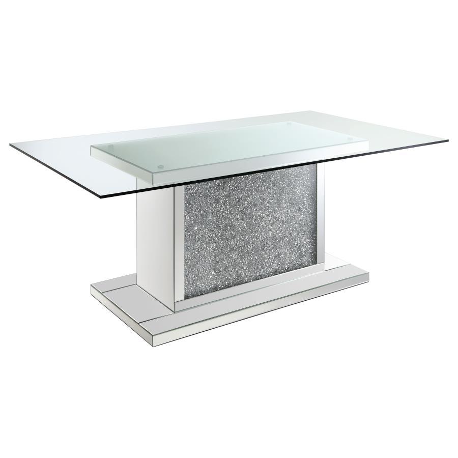 Marilyn - Pedestal Rectangle Glass Top Dining Table - Mirror