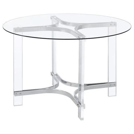 Adino - Round Glass Top Acrylic Dining Table - Chrome