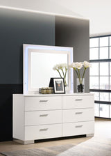 Felicity - 6-Drawer Dresser With LED Mirror - Glossy White