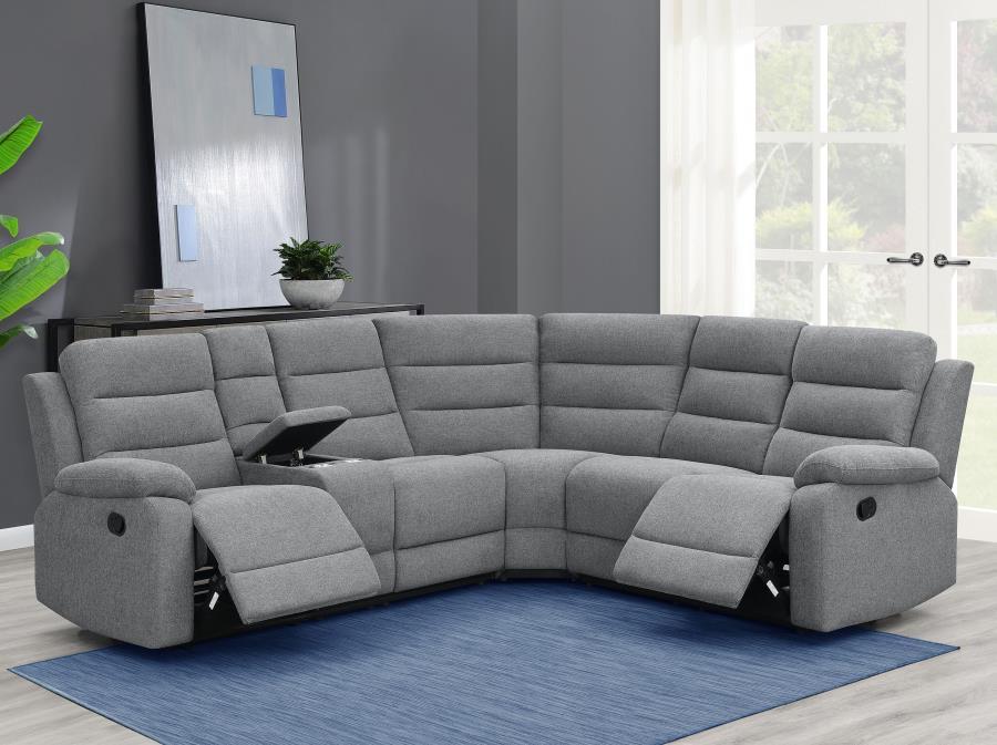 David - 3 Piece Upholstered Motion Sectional With Pillow Arms - Smoke