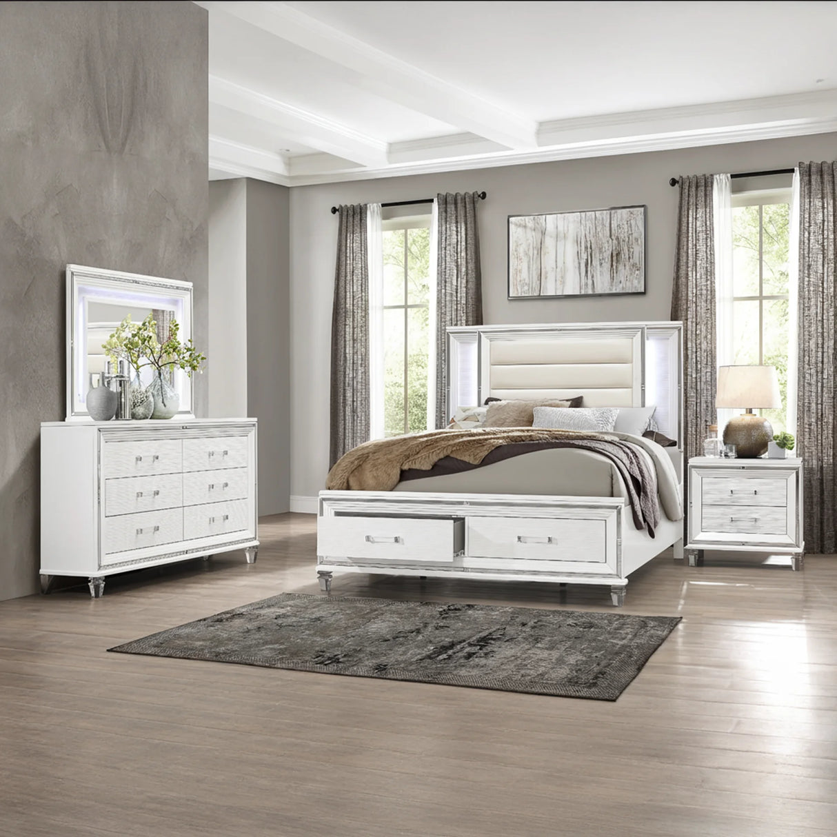 Jhestorm Tamsin White & Metallic LED Bedroom Set | Tampa, Orlando & Fort Myers