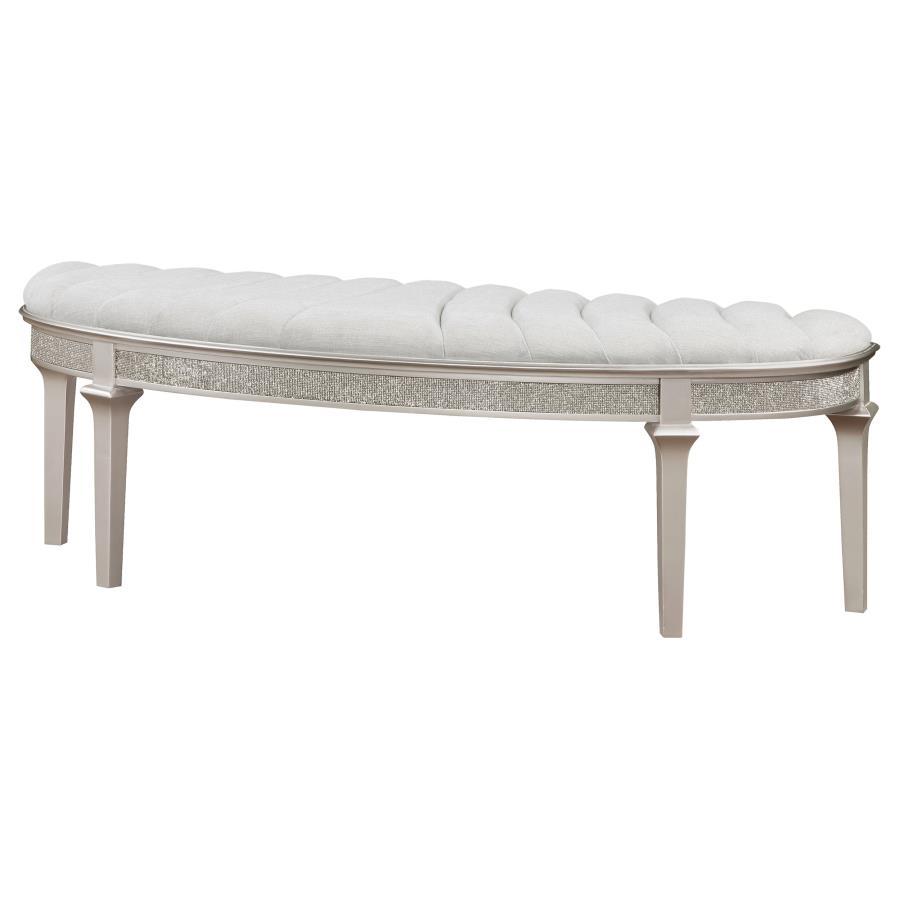 Evangeline - Upholstered Demilune Bench - Ivory And Silver Oak