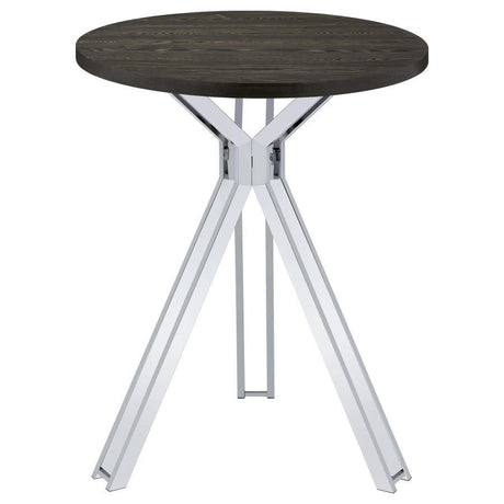 Edgerton - Round Wood Top Bar Table - Dark Oak And Chrome