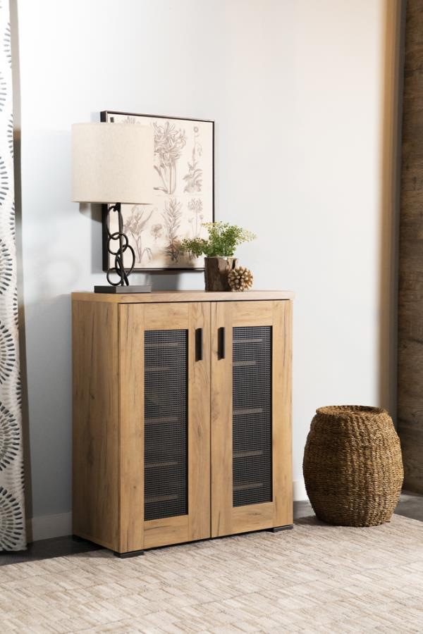 Bristol - Metal Mesh Door Accent Cabinet - Golden Oak