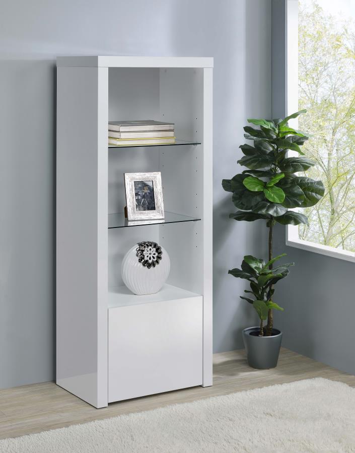 Jude - 3-Shelf Media Tower With Storage Cabinet - White High Gloss