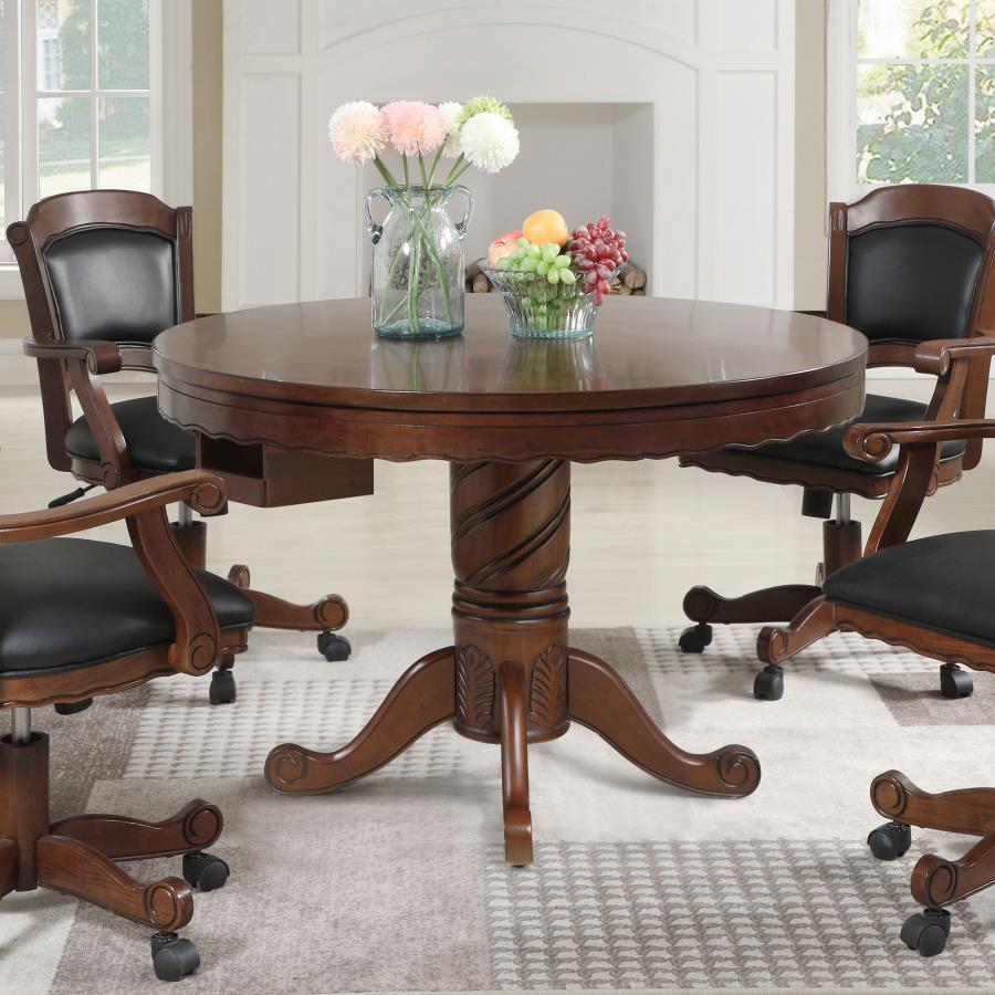 Turk - 3-In-1 Round Pedestal Game Table - Tobacco