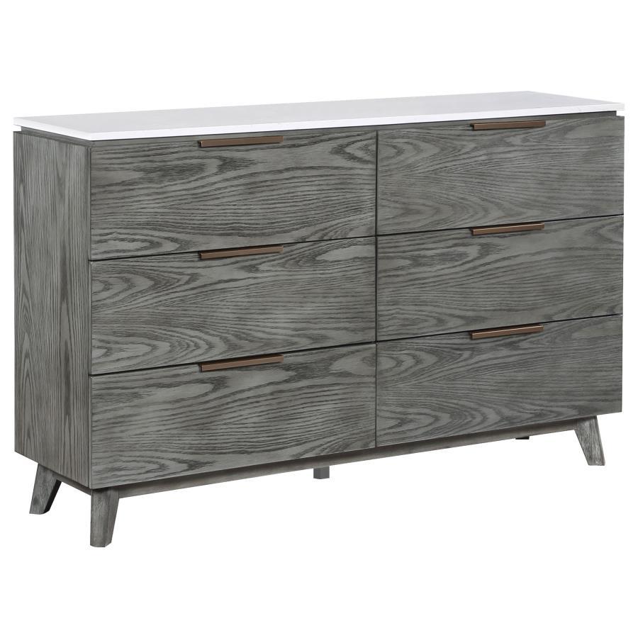 Nathan - 6-Drawer Dresser - White Marble And Gray