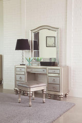 Bling Game - Upholstered Vanity Stool - Metallic Platinum