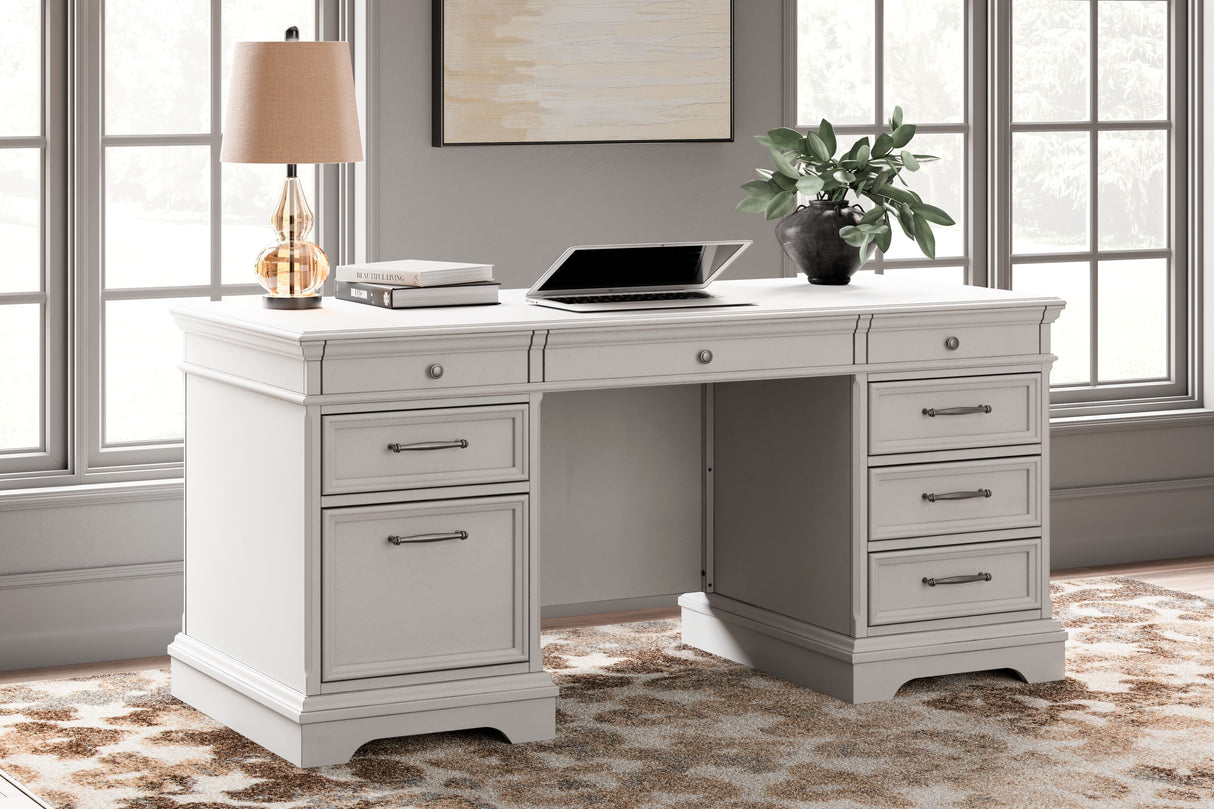 Kanwyn - Whitewash - Home Office Desk With Eight Drawers