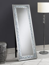 Carisi - Rectangular Standing Mirror With LED Lighting - Silver