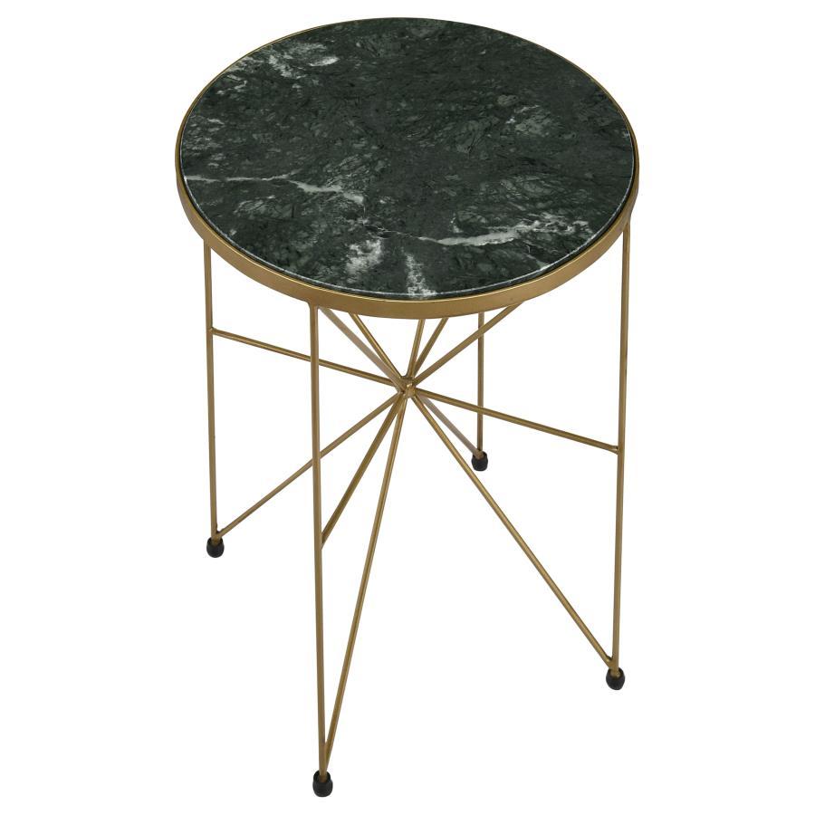 Eliska - Round Accent Table With Marble Top Green And Antique Gold