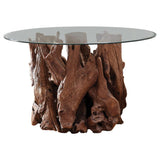 Asbury - Round Glass Top Dining Table - Clear And Natural Teak