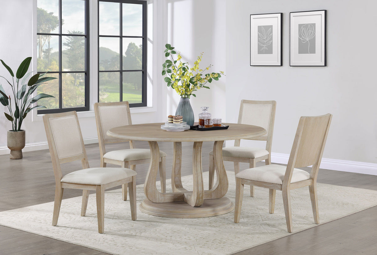 Trofello - 5-Piece Round Dining Set - White Washed