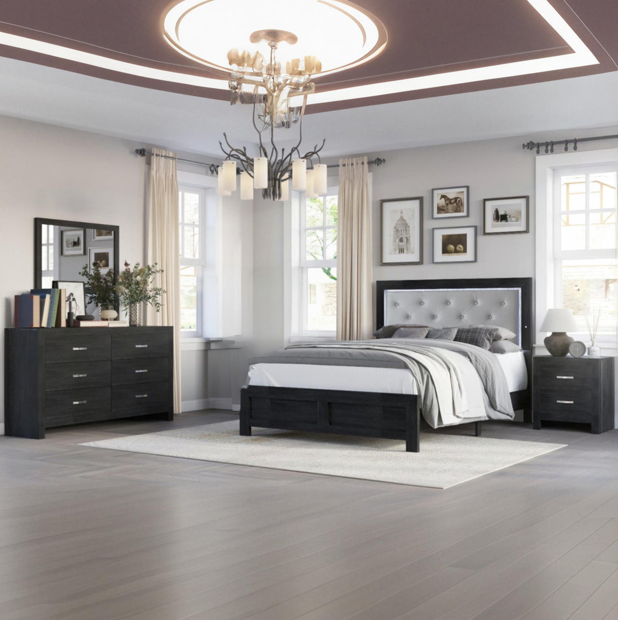 Modern Black & Beige Bedroom Set - Jaylen - Furniture Store