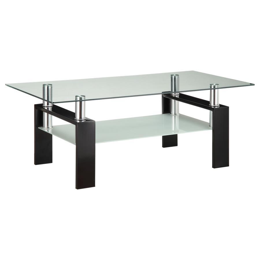 Dyer - Tempered Glass Coffee Table With Shelf - Black