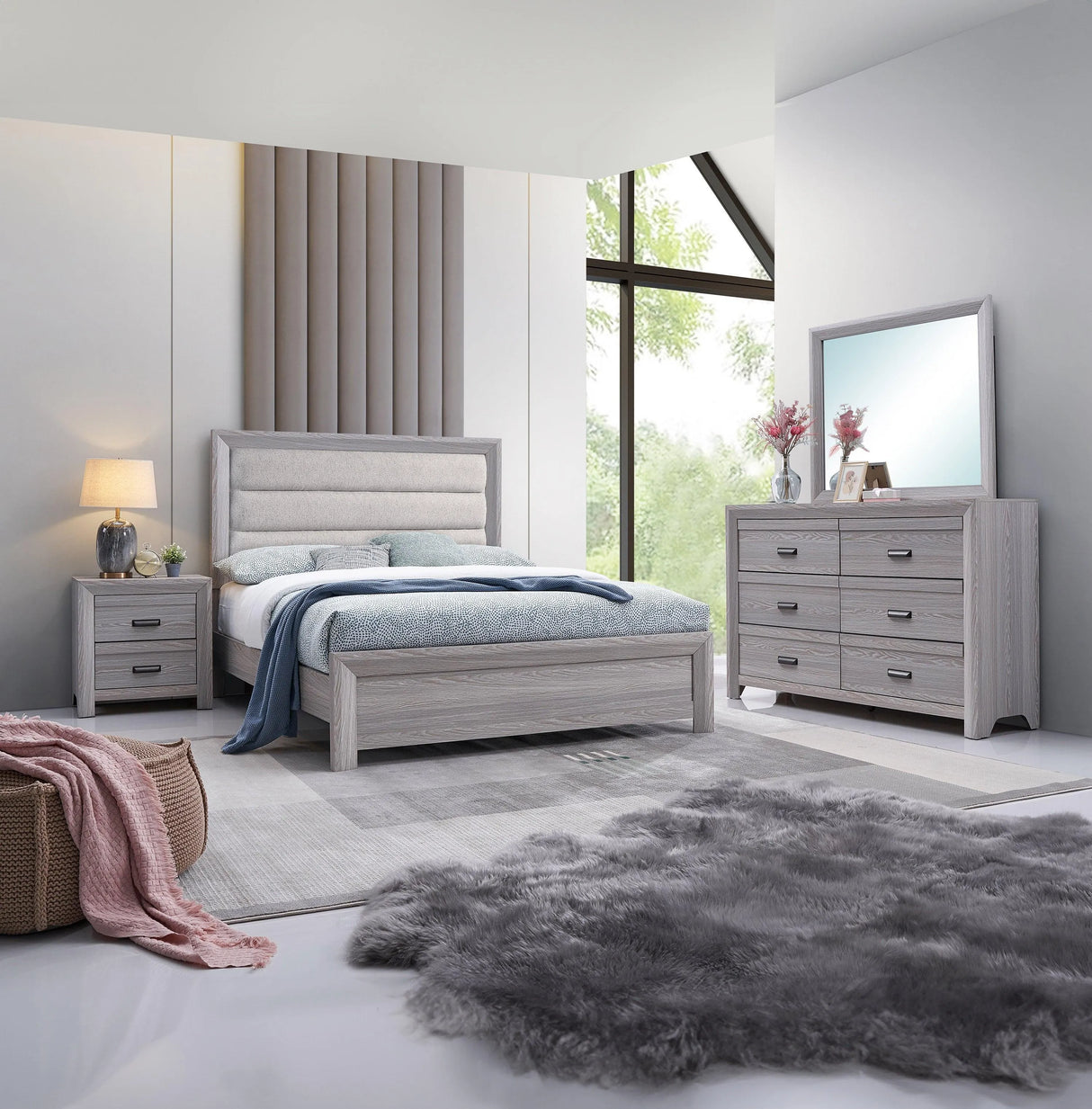 Adelaide Upholstered Bedroom Set - Driftwood Finish | Ocean Furniture