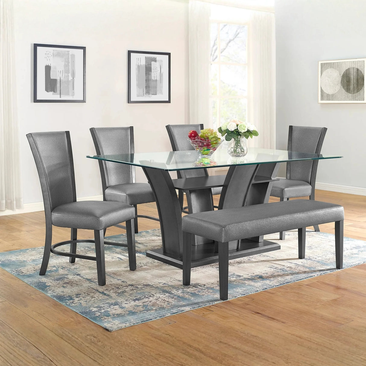 Camel 6-Piece Glass Dining Set with Bench | Tampa, Orlando & Fort Myers Store | $999