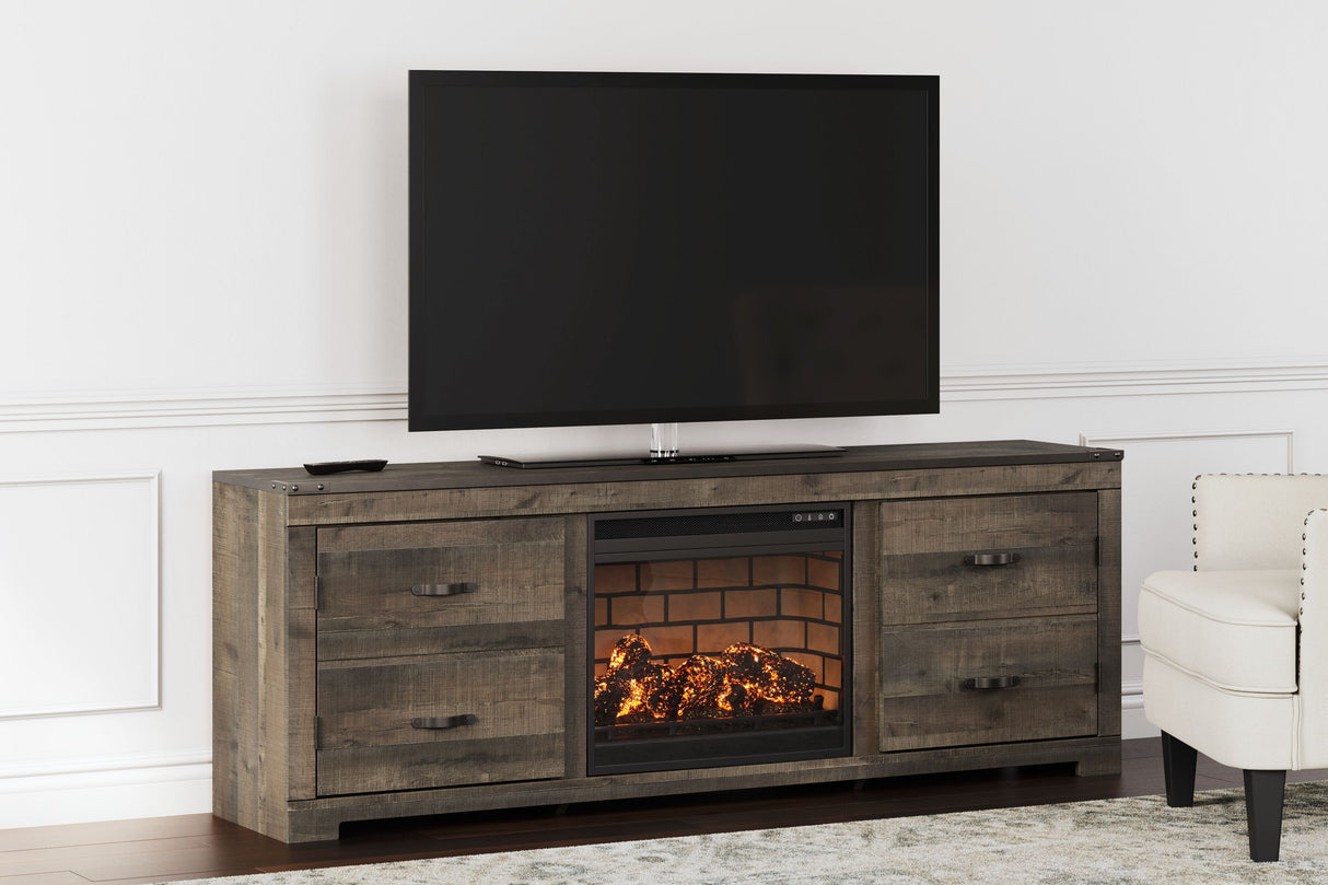 Trinell - Brown - 72" TV Stand With Faux Firebrick Fireplace Insert