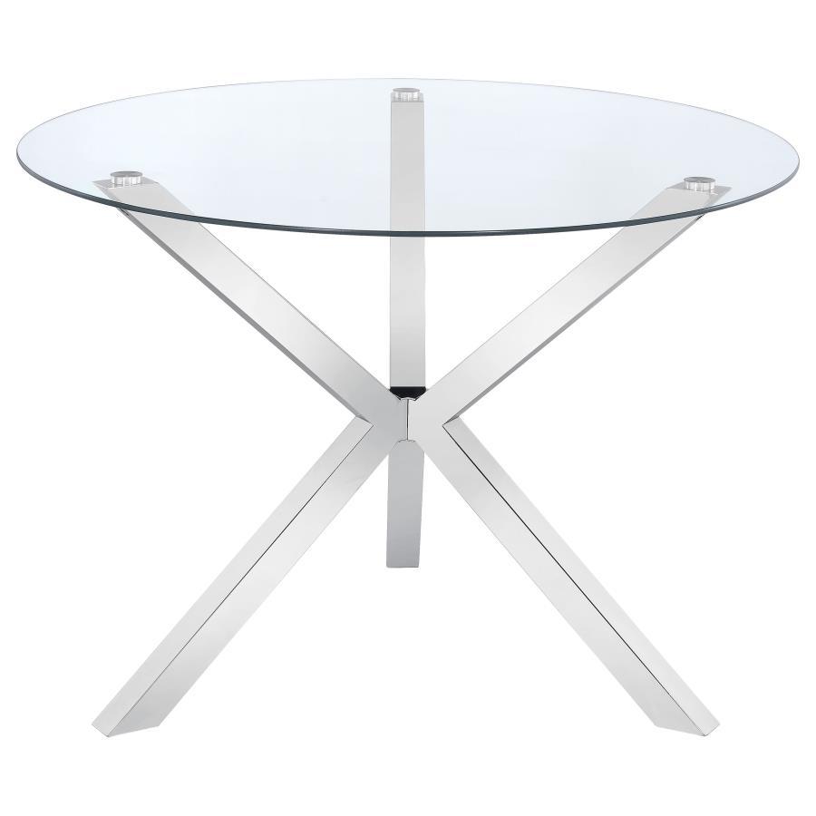 Vance - Glass Top Dining Table With X-Cross Base - Chrome