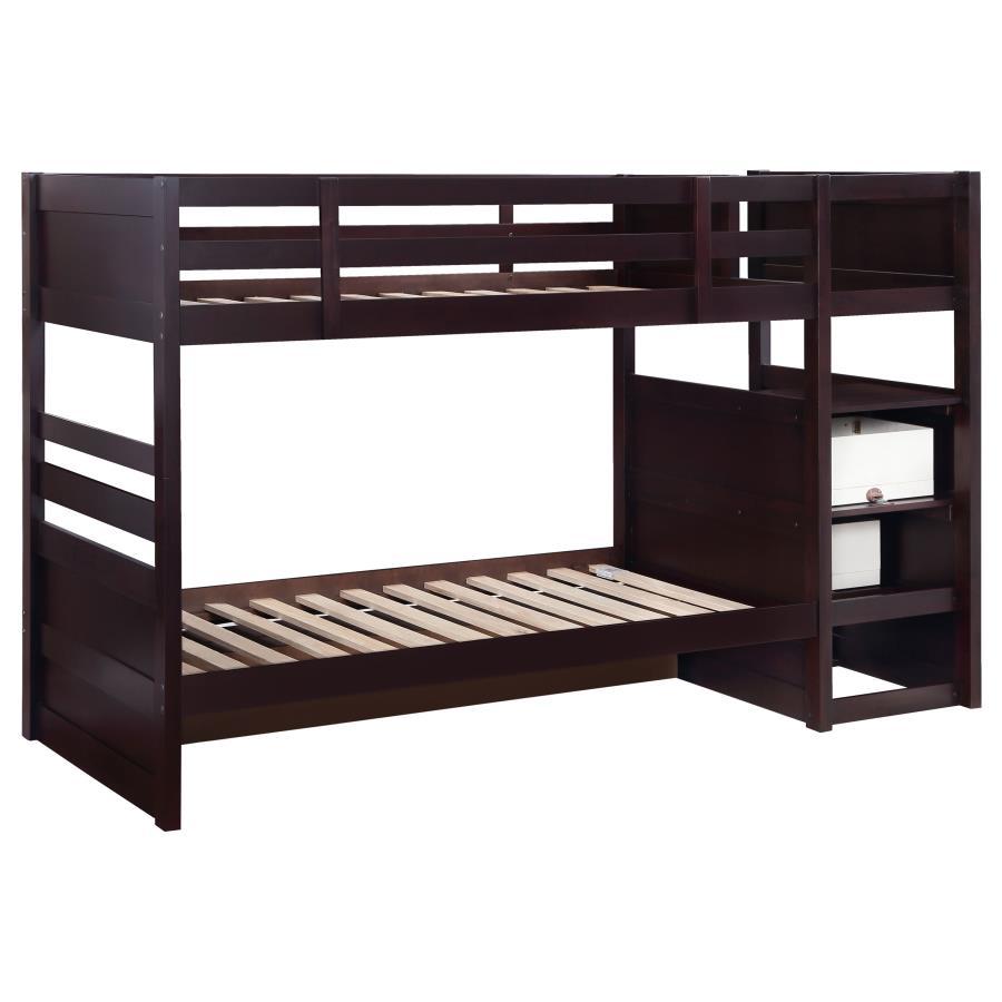 Elliott - Twin Over Twin Stairway Bunk Bed - Cappuccino