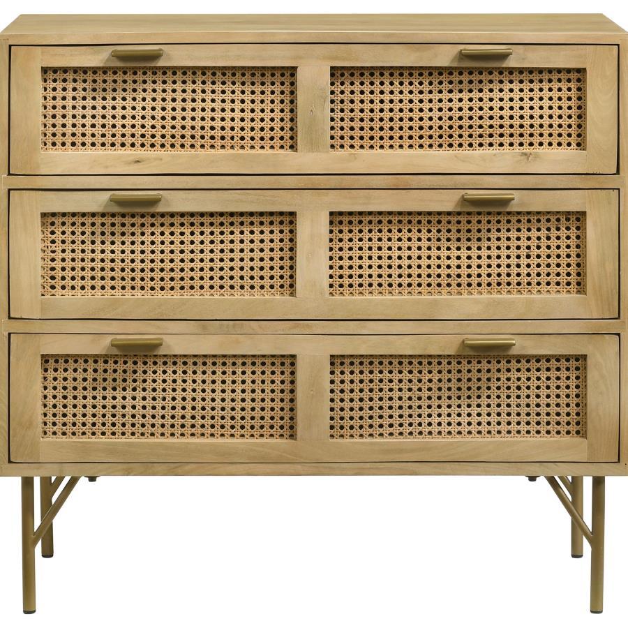 Zamora - 3-Drawer Accent Cabinet - Natural And Antique Brass