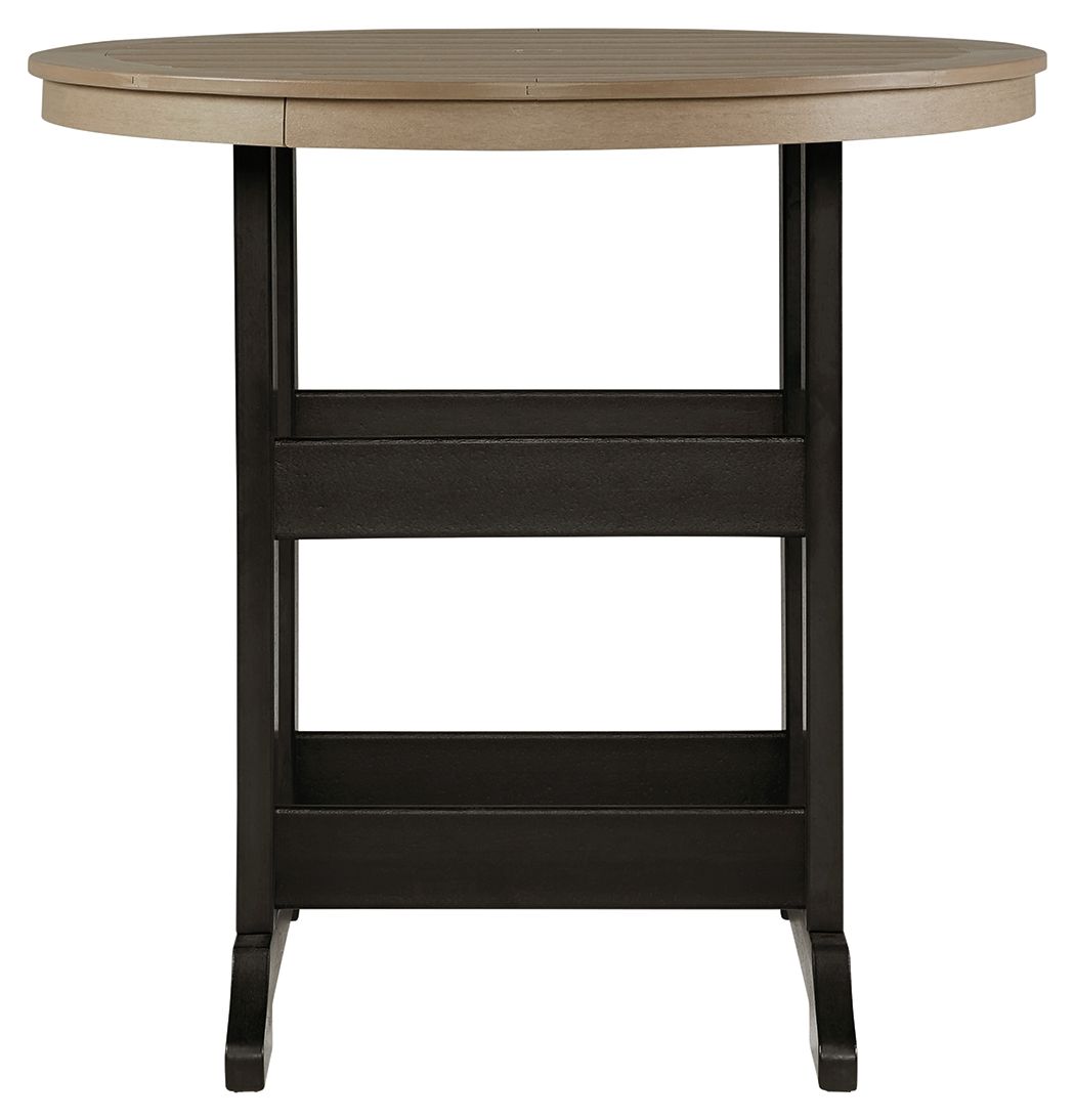 Fairen Trail - Black / Driftwood - Round Bar Table W/Umb Opt