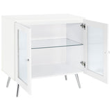 Nieta - 2-tier Accent Cabinet With Glass Shelf - White High Gloss And Chrome